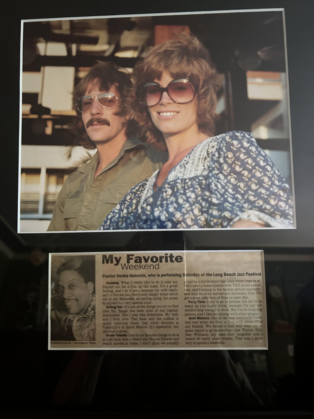 Newspaper clipping of Herbie Hancock describing a Baja trip with his next-door neighbor and close friends